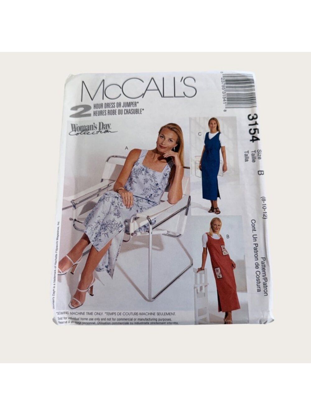 Vintage 2000s McCalls Sewing Pattern 3154 Misses Dress Jumper Size 8-12